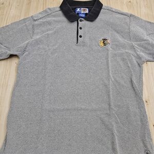 Srarter Men's Chicagi Blackhawks Black and White Polo Shirt